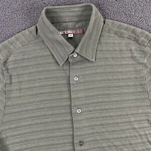 Mr Turk Shirt‎ Mens Medium Green Stripe Knit Texture Button Up Beach Resort
